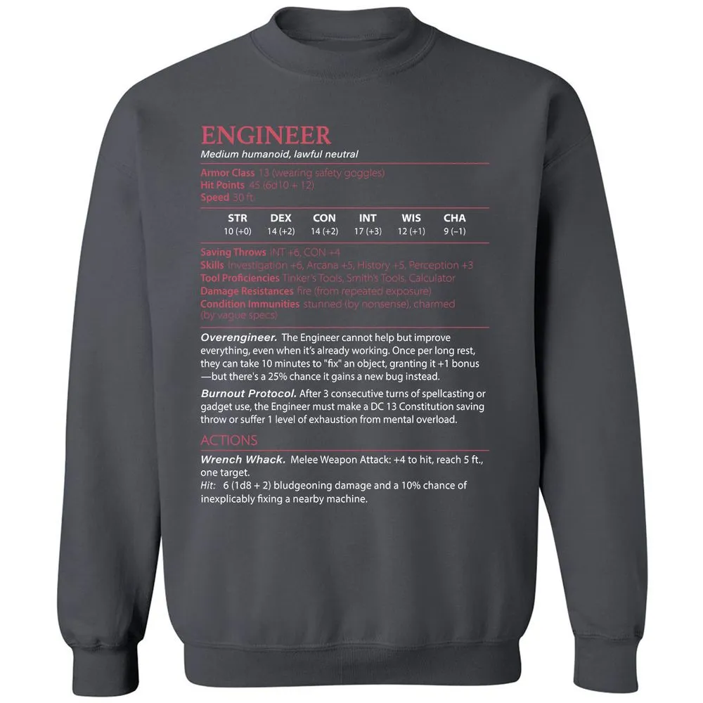 Engineer Stats Classic Unisex Sweatshirt - Charcoal - 7