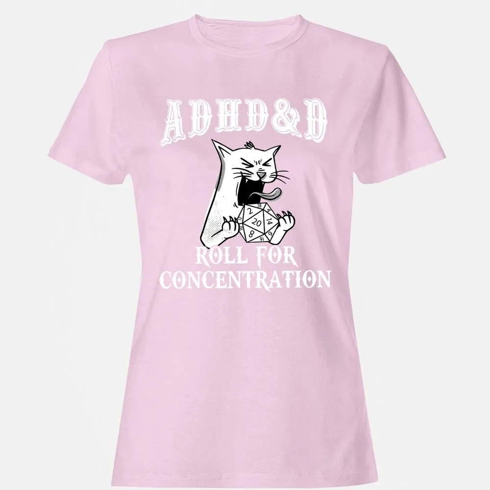 Cat ADHD&D Roll For Concentration Women's T-Shirt - Light Pink - 9