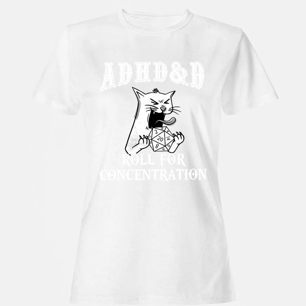 Cat ADHD&D Roll For Concentration Women's T-Shirt - White - 16