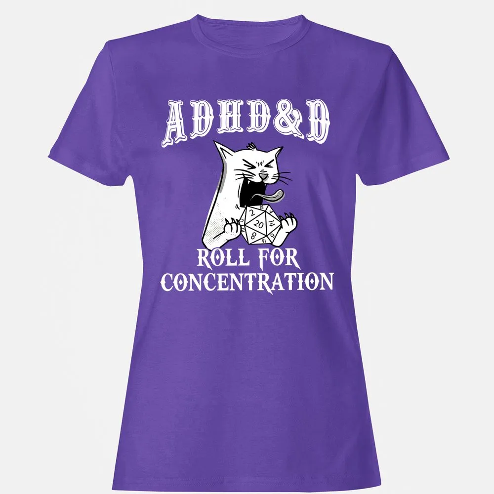 Cat ADHD&D Roll For Concentration Women's T-Shirt - Purple - 12
