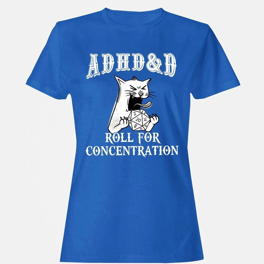 Cat ADHD&D Roll For Concentration Women's T-Shirt - Royal - 14