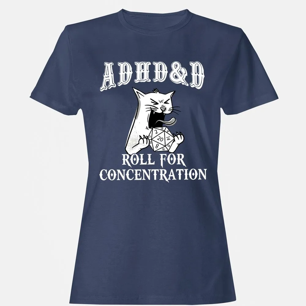Cat ADHD&D Roll For Concentration Women's T-Shirt - Navy - 10