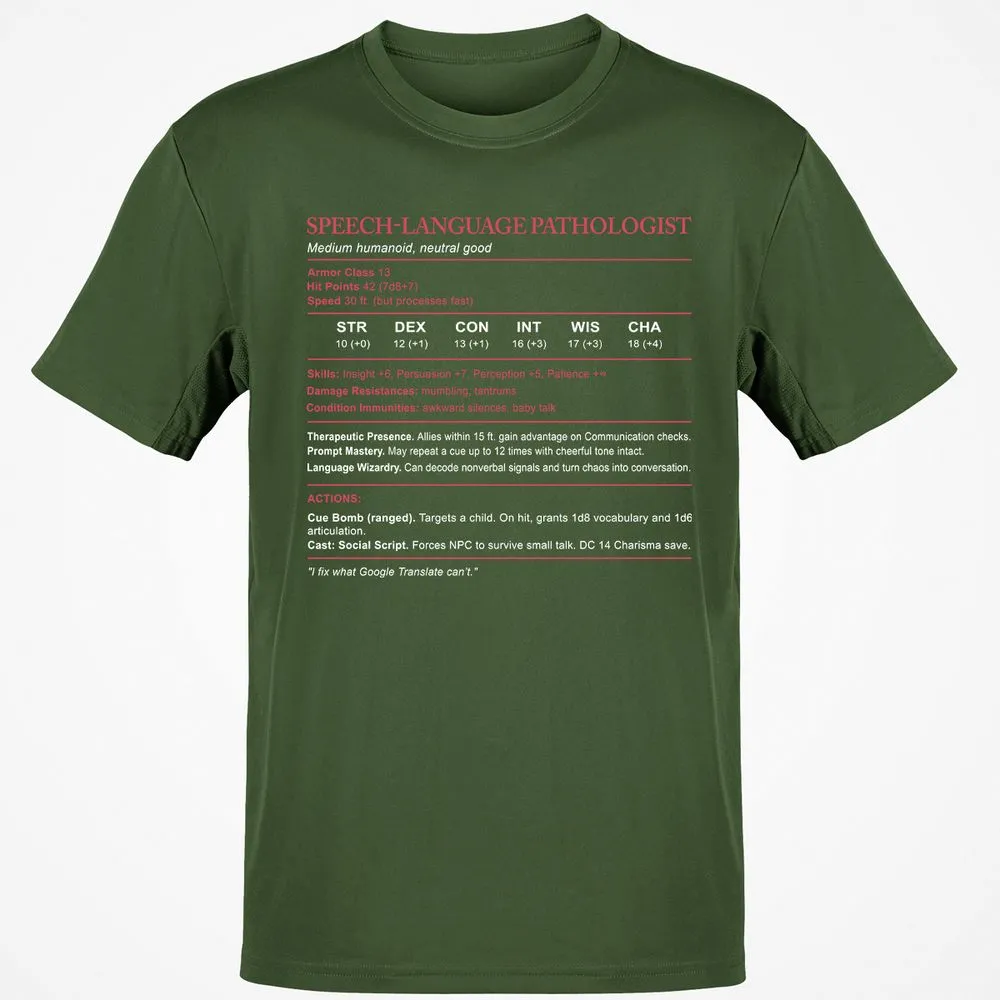 Speech Language Pathologist Stats Classic Unisex T-Shirt - Military Green - 6