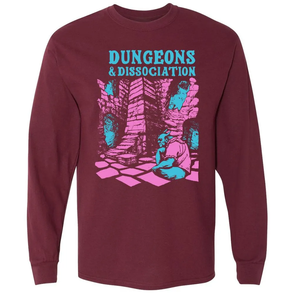Dungeons And Dissociation Long Sleeve T-Shirt - Maroon - 11
