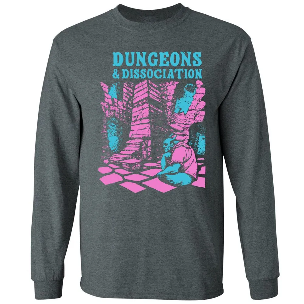 Dungeons And Dissociation Long Sleeve T-Shirt - Dark Heather - 15