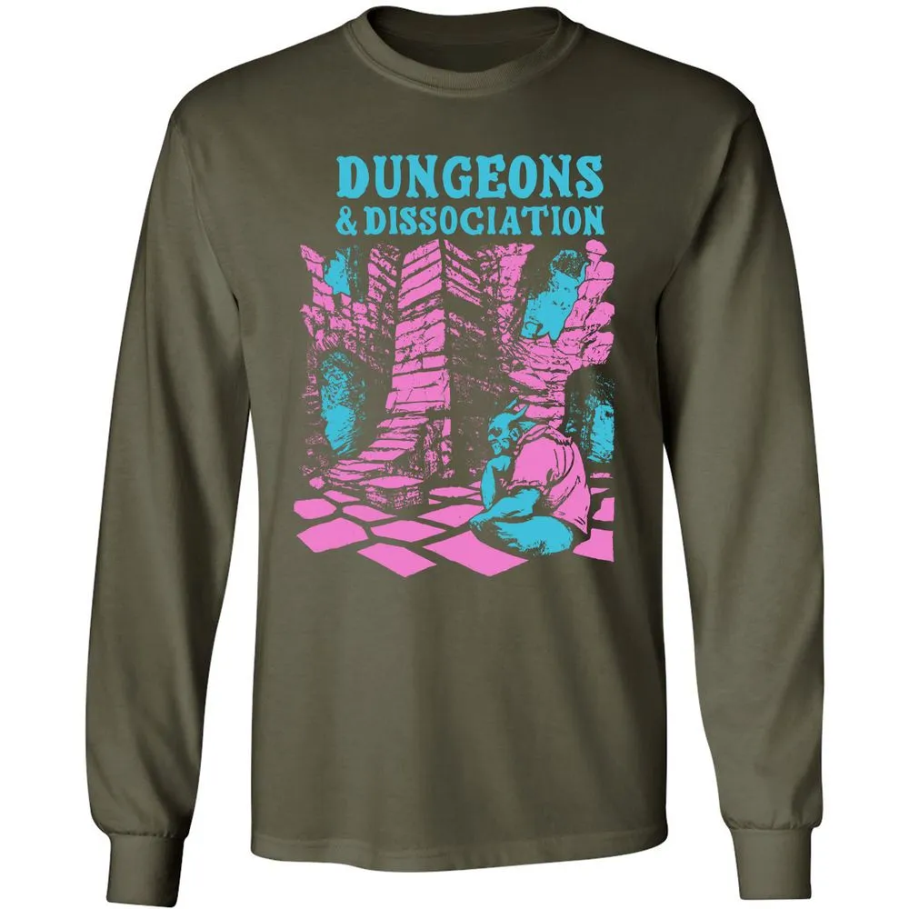 Dungeons And Dissociation Long Sleeve T-Shirt - Military Green - 16