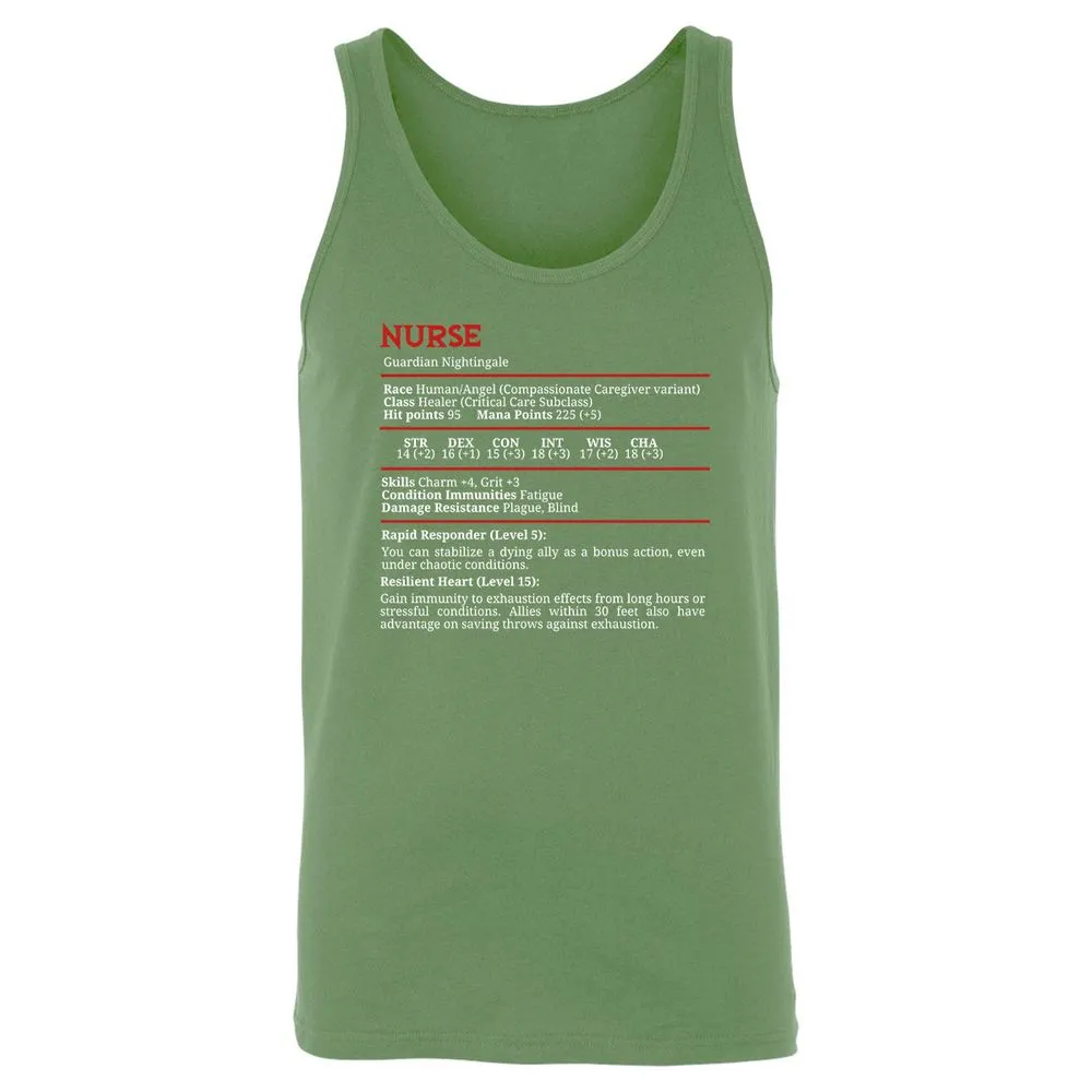 Nurse Stats Unisex Jersey Tank - Leaf - 10
