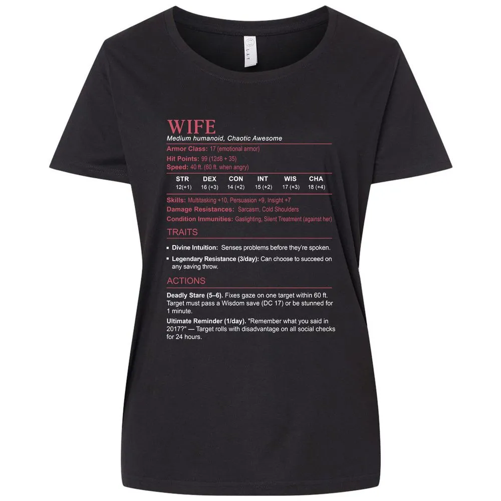 Wife Stats Ladies Curvy Jersey - Blended Black - 1