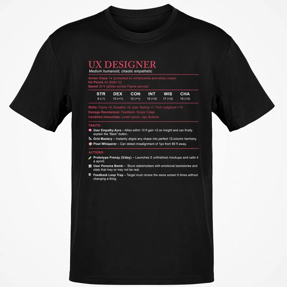 UX Designer Stats Classic Unisex T-Shirt - Black - 1
