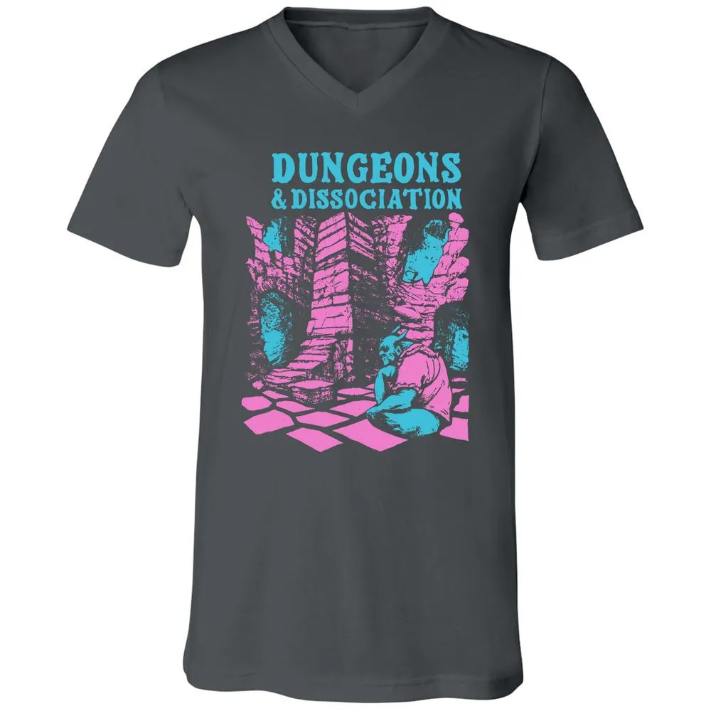 Dungeons And Dissociation Unisex V-Neck T-Shirt - Asphalt - 12