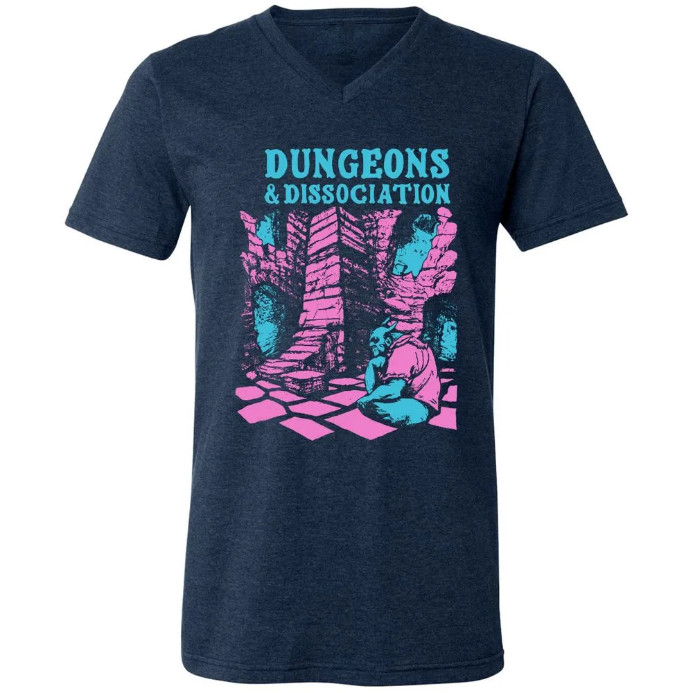 Dungeons And Dissociation Unisex V-Neck T-Shirt - Heather Navy - 15