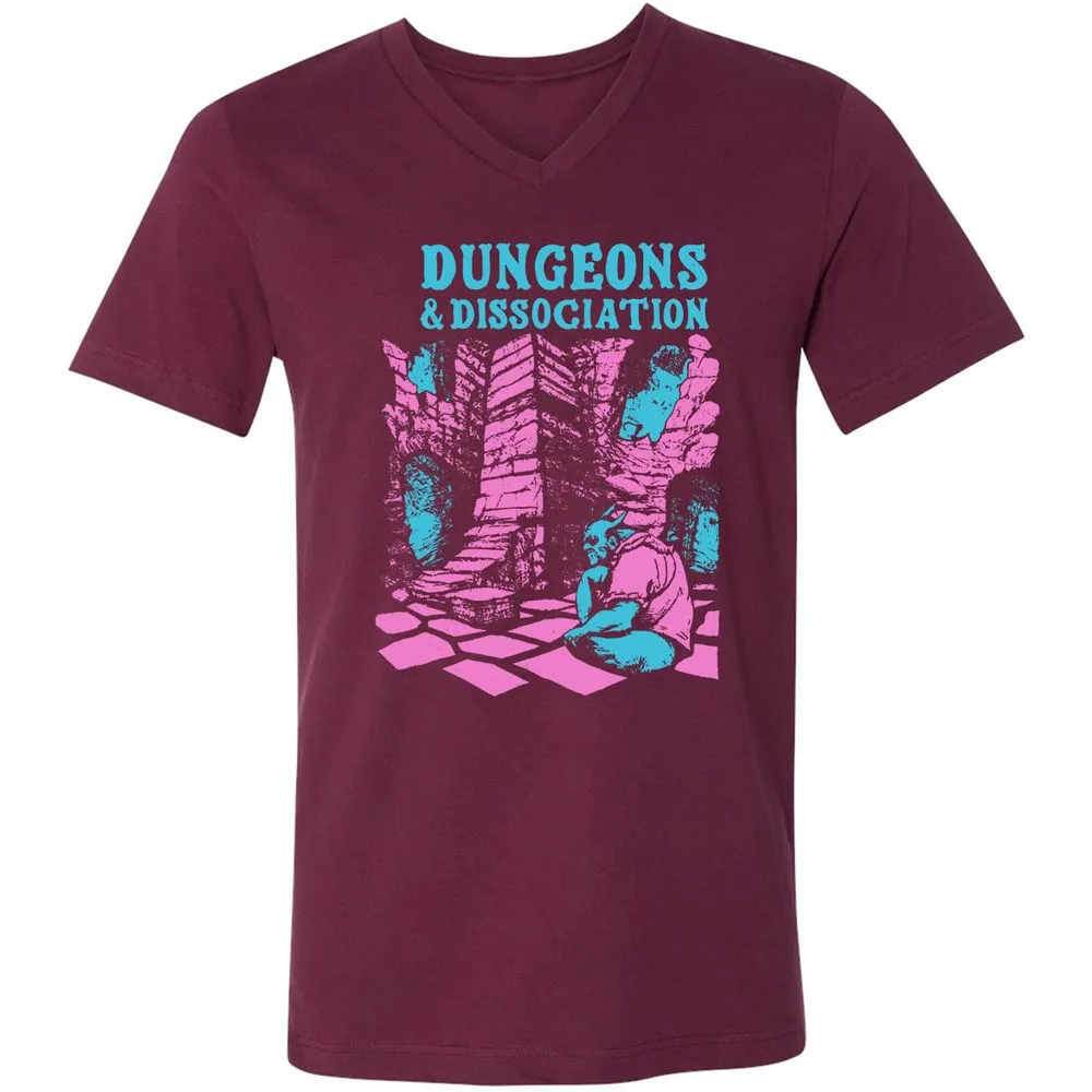 Dungeons And Dissociation Unisex V-Neck T-Shirt - Maroon - 6