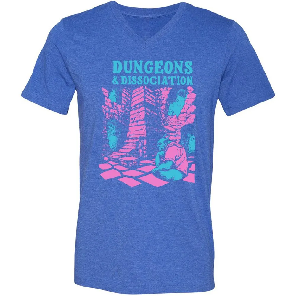 Dungeons And Dissociation Unisex V-Neck T-Shirt - Heather True Royal - 14