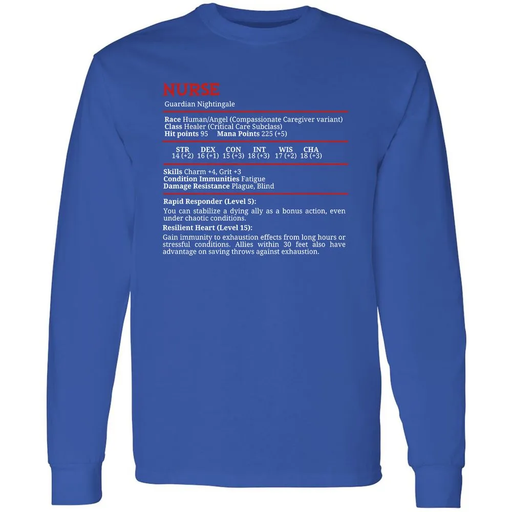 Nurse Stats Long Sleeve T-Shirt - Royal - 8
