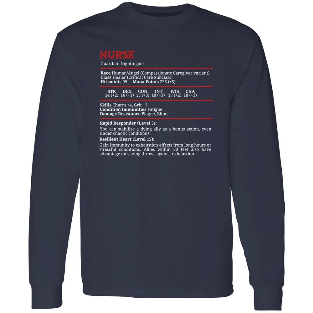 Nurse Stats Long Sleeve T-Shirt - Navy - 2