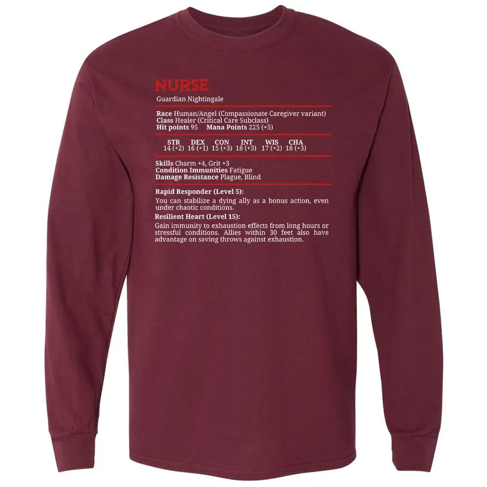 Nurse Stats Long Sleeve T-Shirt - Maroon - 11