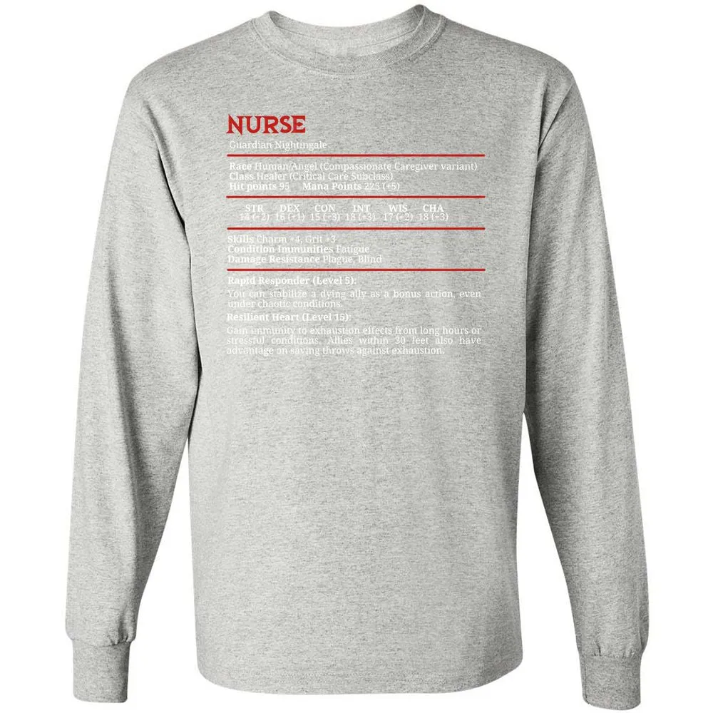 Nurse Stats Long Sleeve T-Shirt - Ash - 7