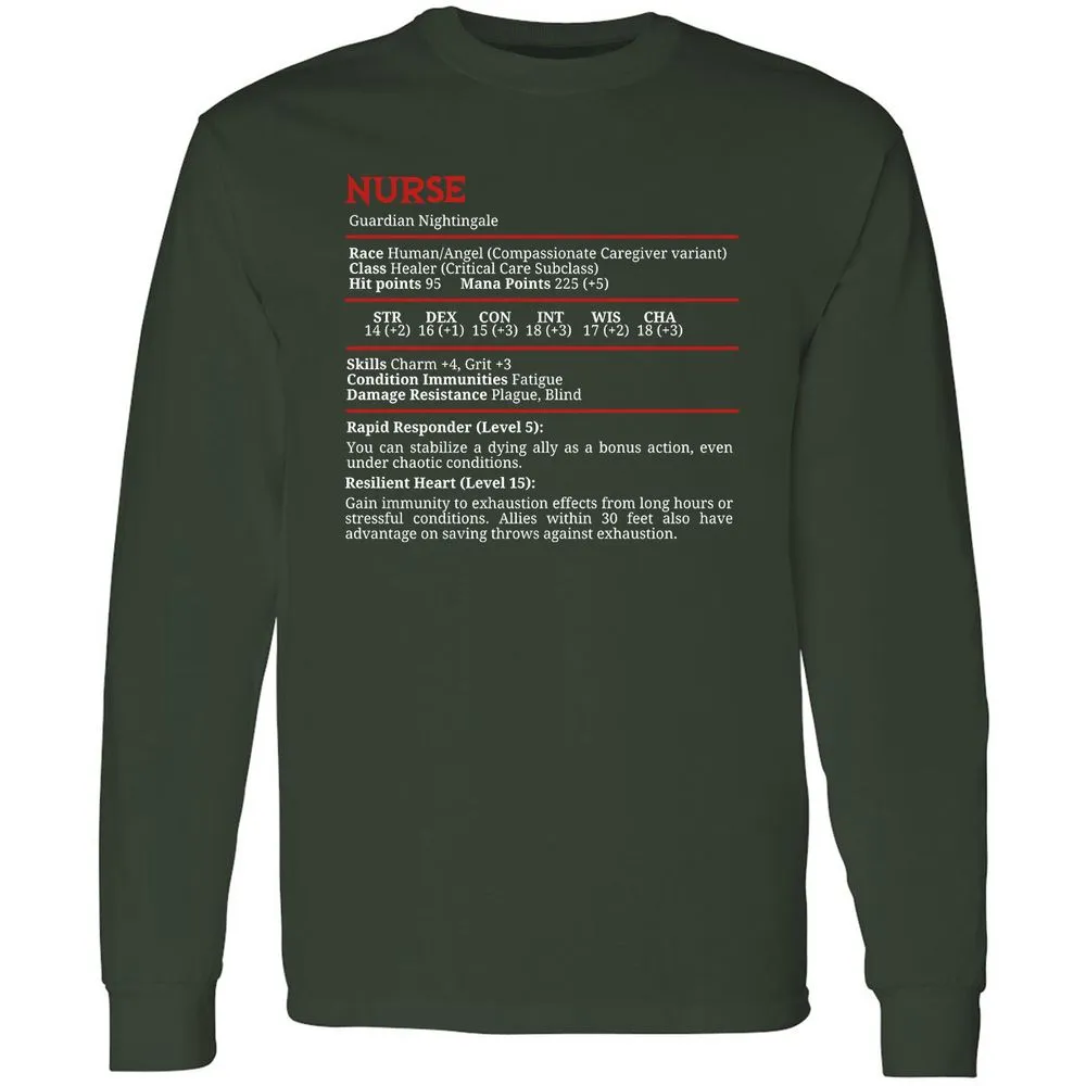 Nurse Stats Long Sleeve T-Shirt - Forest Green - 4