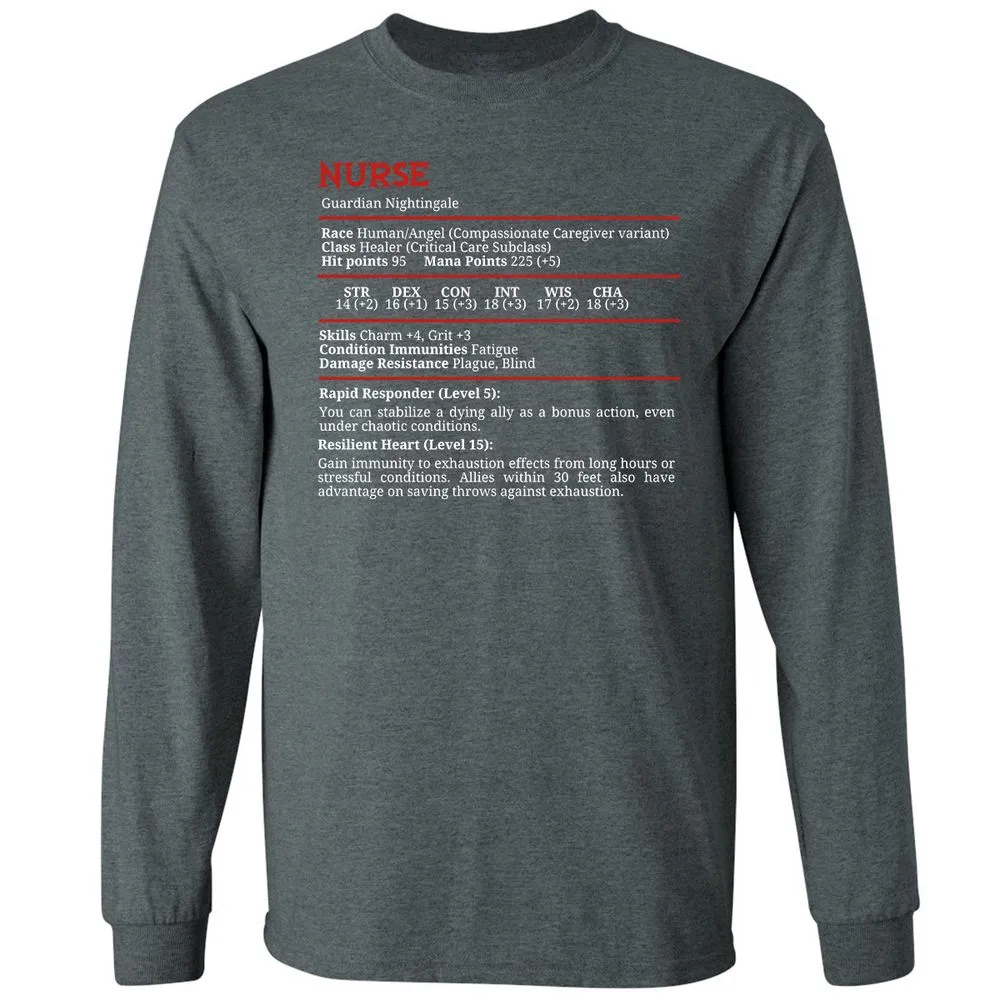 Nurse Stats Long Sleeve T-Shirt - Dark Heather - 15