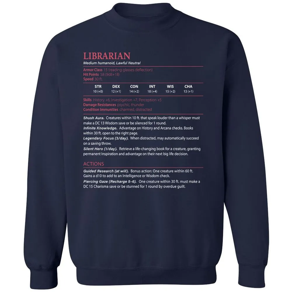 Librarian Stats Classic Unisex Sweatshirt - Navy - 2