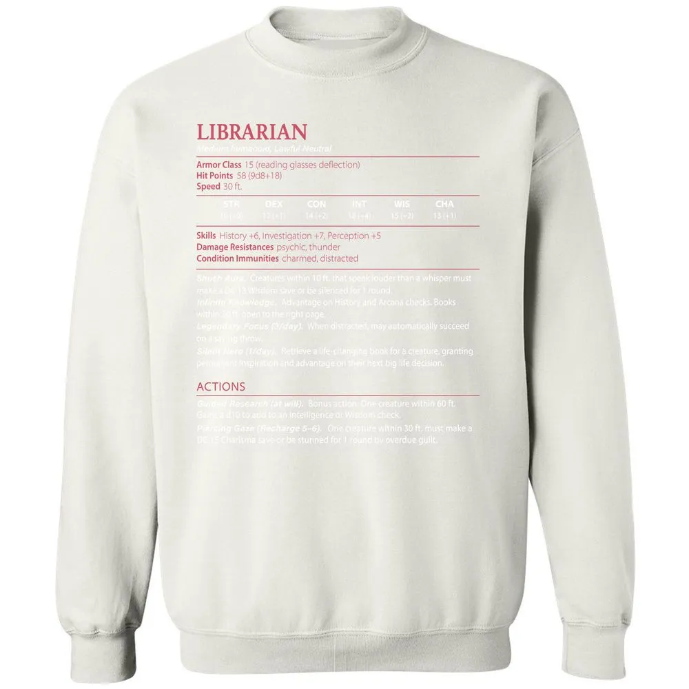 Librarian Stats Classic Unisex Sweatshirt - White - 12