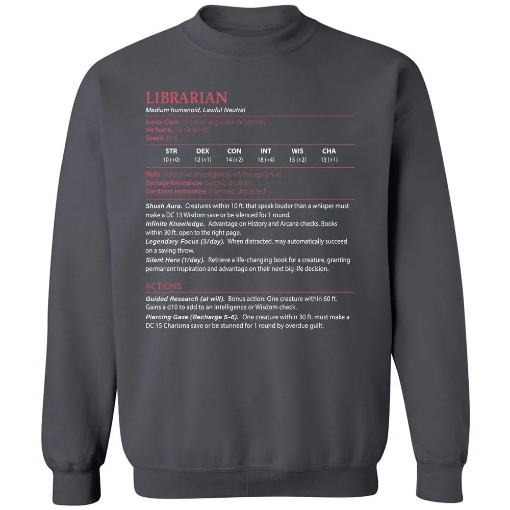 Librarian Stats Classic Unisex Sweatshirt - Charcoal - 7