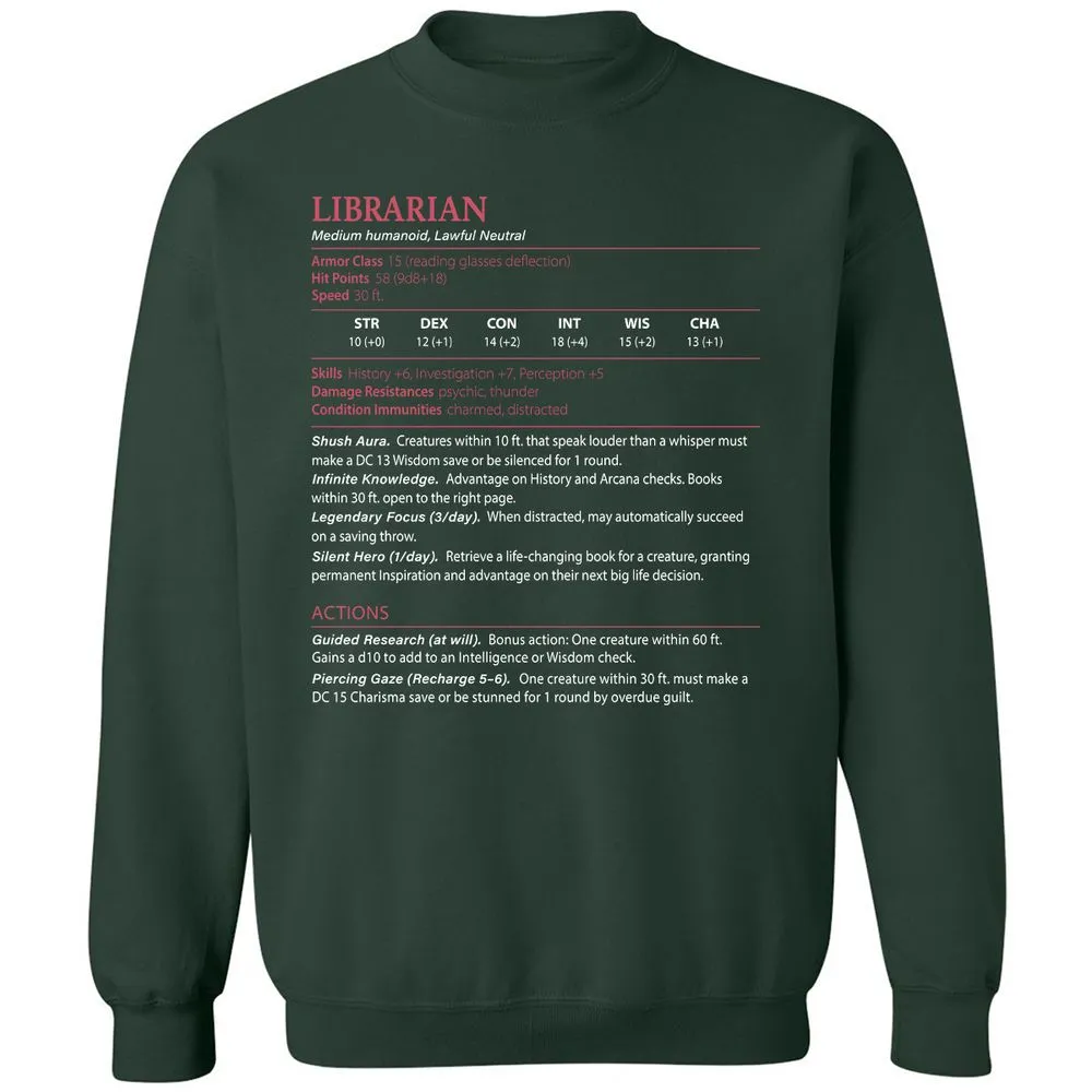 Librarian Stats Classic Unisex Sweatshirt - Forest Green - 4