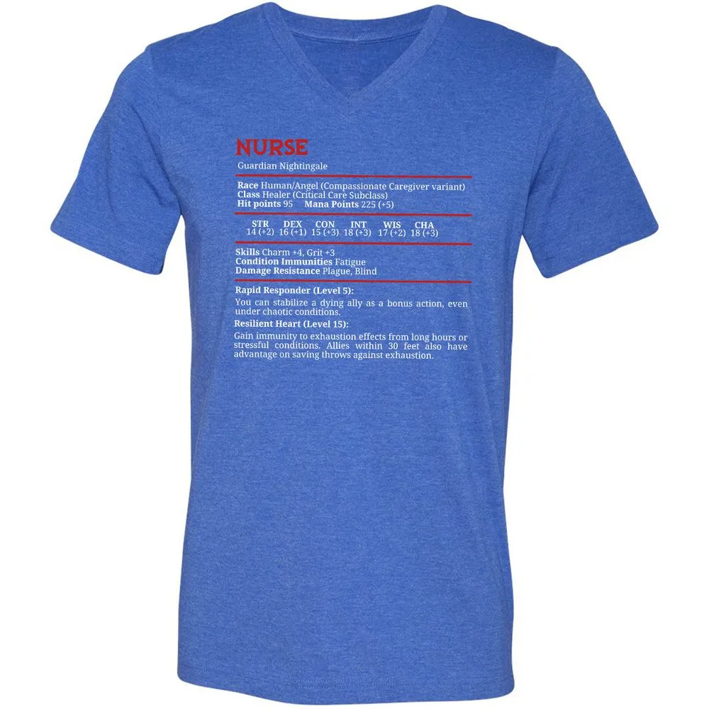Nurse Stats Unisex V-Neck T-Shirt - Heather True Royal - 14
