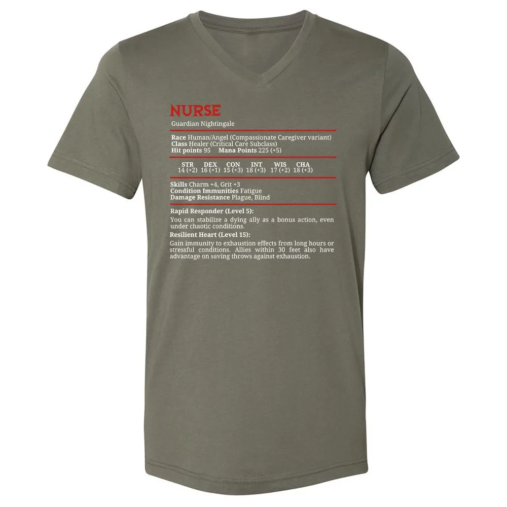 Nurse Stats Unisex V-Neck T-Shirt - Military Green - 10