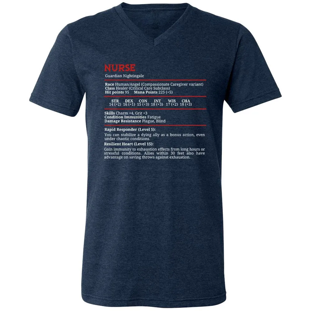 Nurse Stats Unisex V-Neck T-Shirt - Heather Navy - 15
