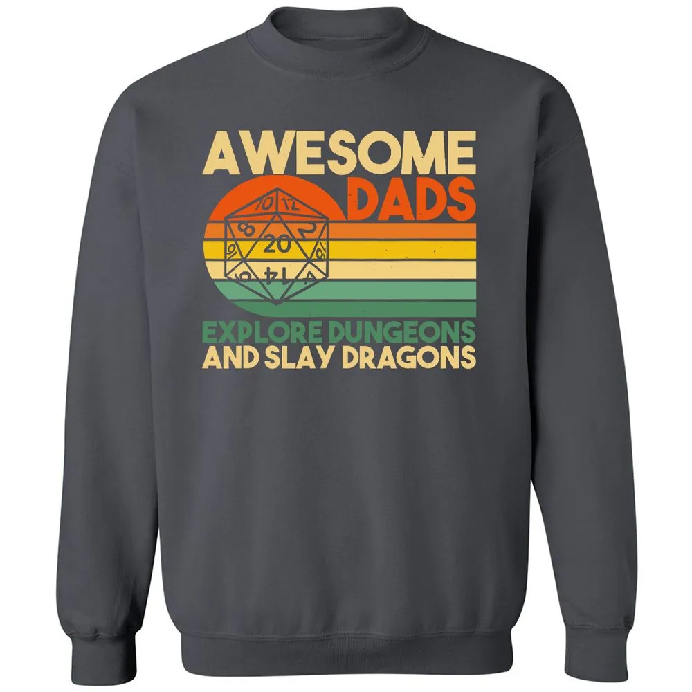 Awesome Dad Explore Dungeons Slay Dragons Classic Unisex Sweatshirt - Charcoal - 7
