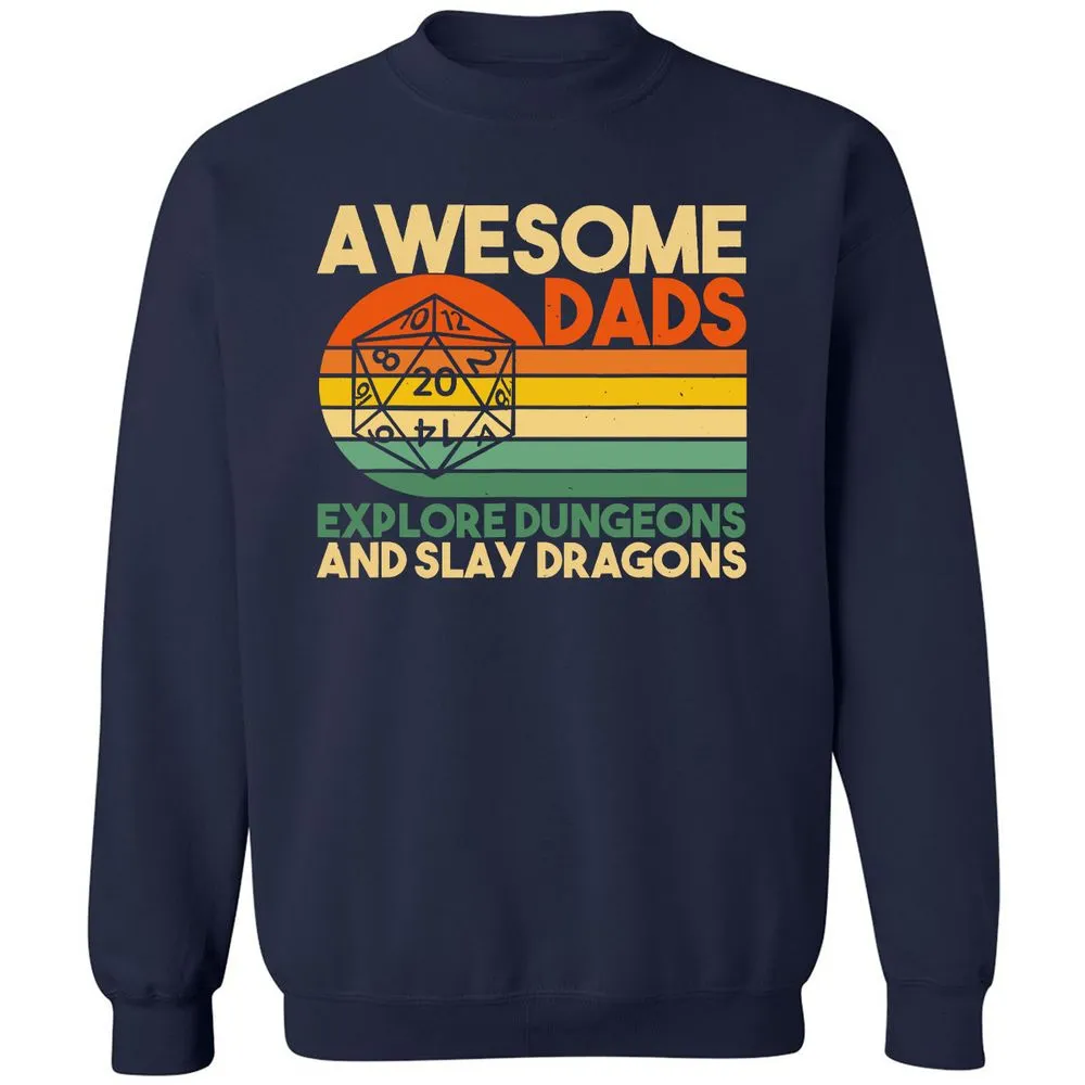 Awesome Dad Explore Dungeons Slay Dragons Classic Unisex Sweatshirt - Navy - 2
