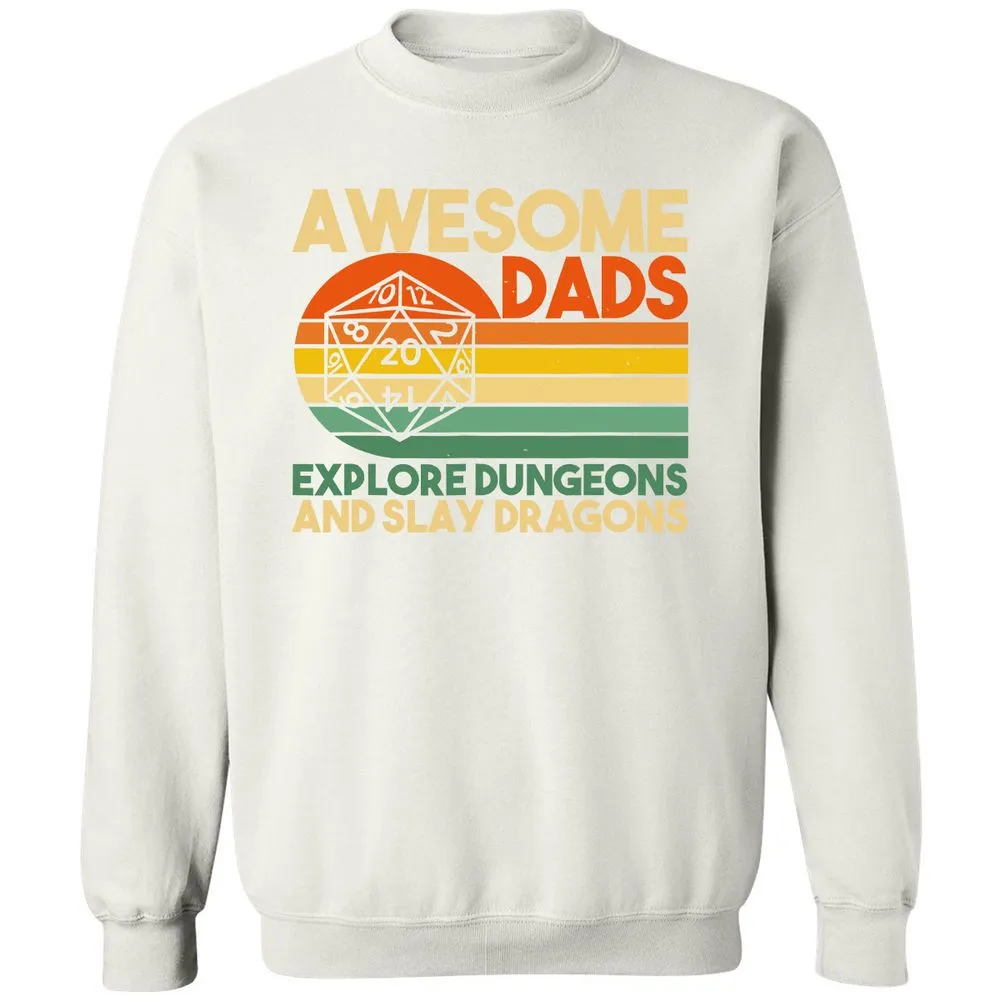 Awesome Dad Explore Dungeons Slay Dragons Classic Unisex Sweatshirt - White - 12