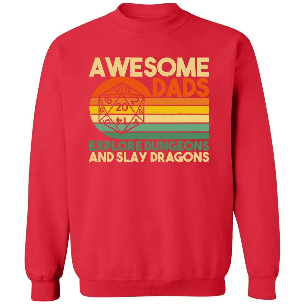 Awesome Dad Explore Dungeons Slay Dragons Classic Unisex Sweatshirt - Red - 5