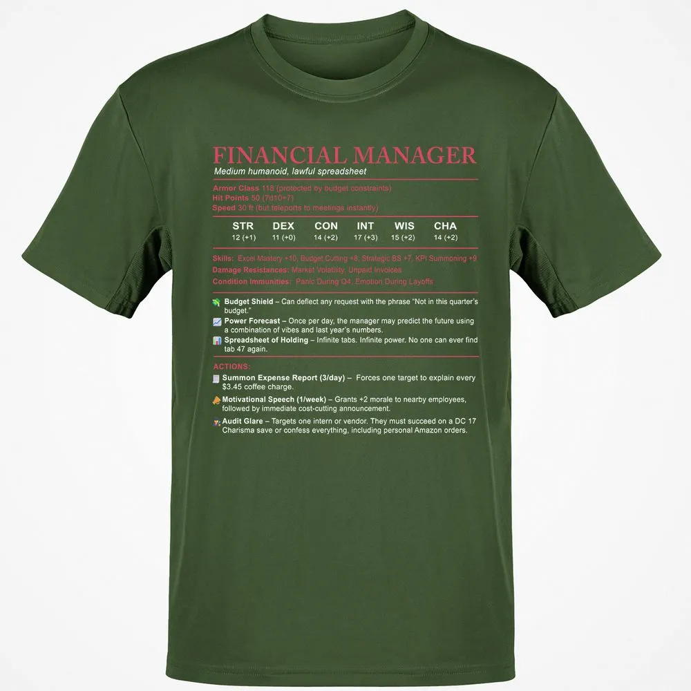 Financial Manager Stats Classic Unisex T-Shirt - Military Green - 6