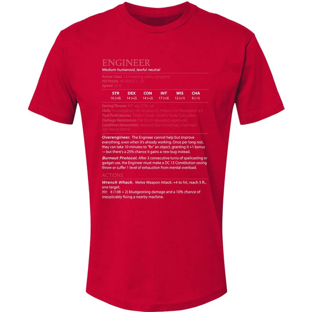 Engineer Stats Premium Unisex T-Shirt - Red - 6