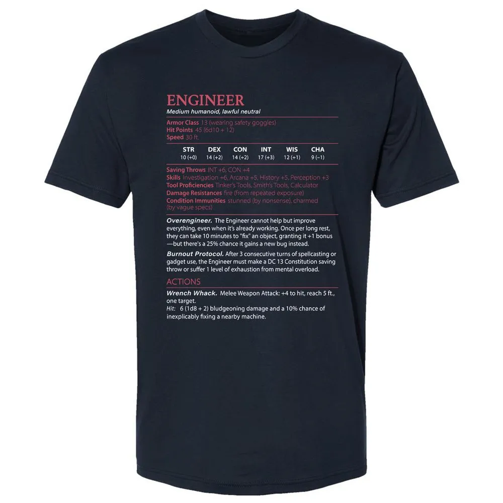Engineer Stats Premium Unisex T-Shirt - Midnight Navy - 2