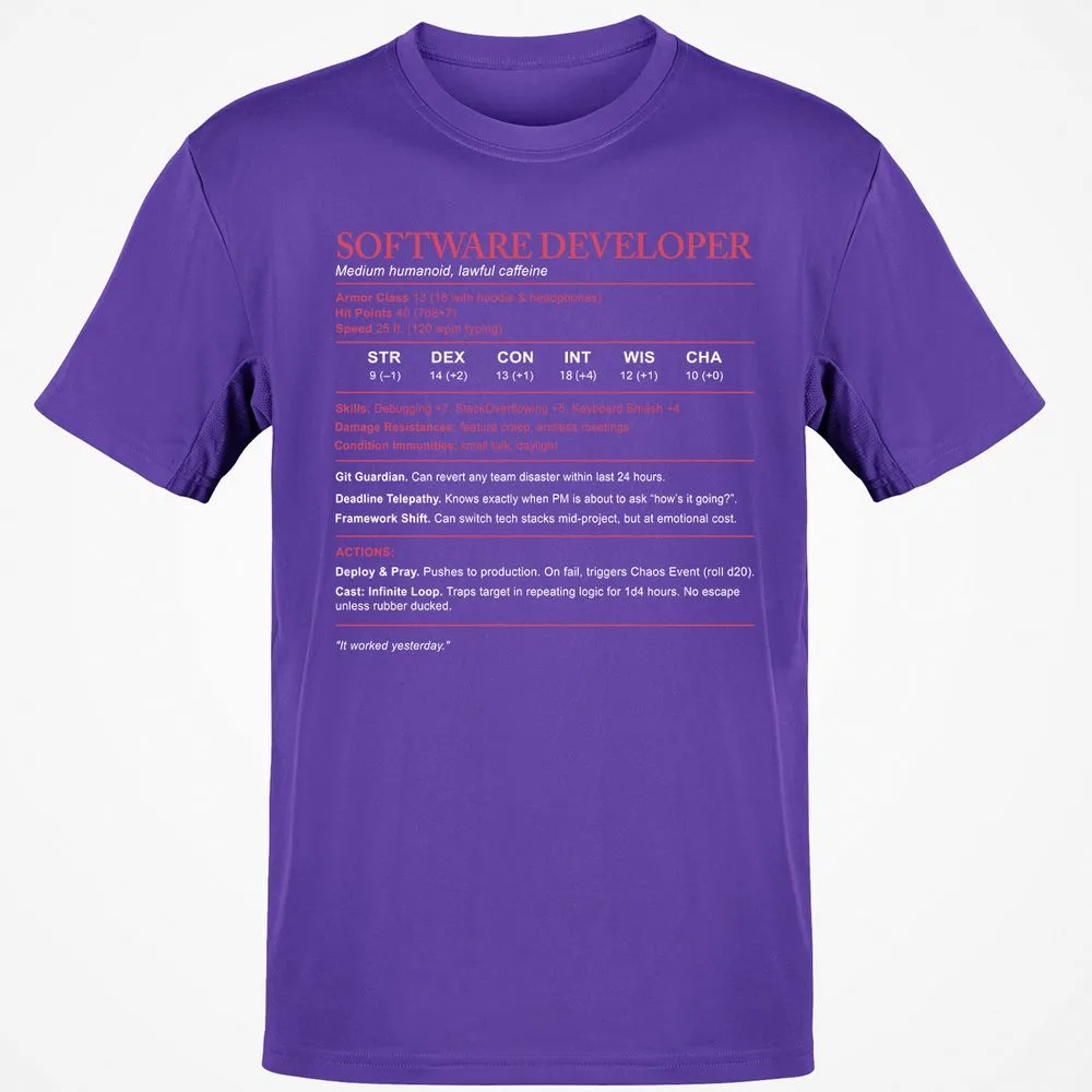 Software Developer Stats Classic Unisex T-Shirt - Purple - 9