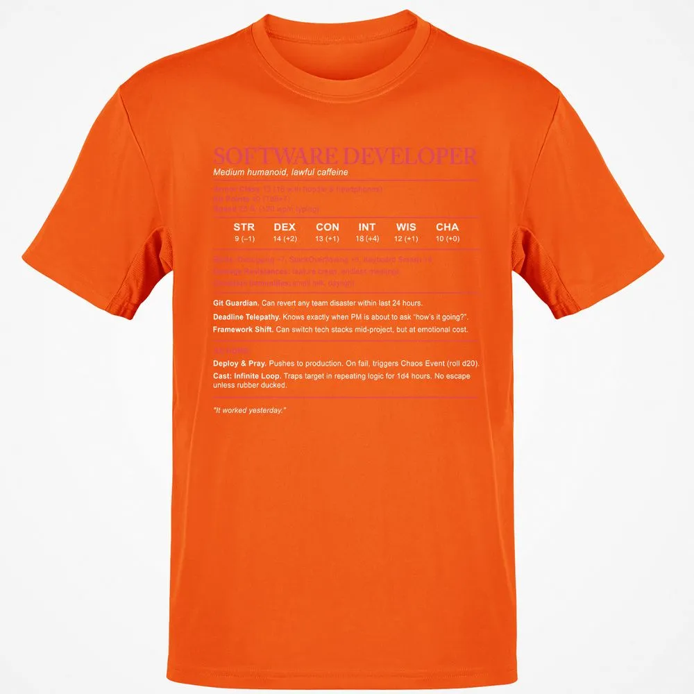 Software Developer Stats Classic Unisex T-Shirt - Orange - 8