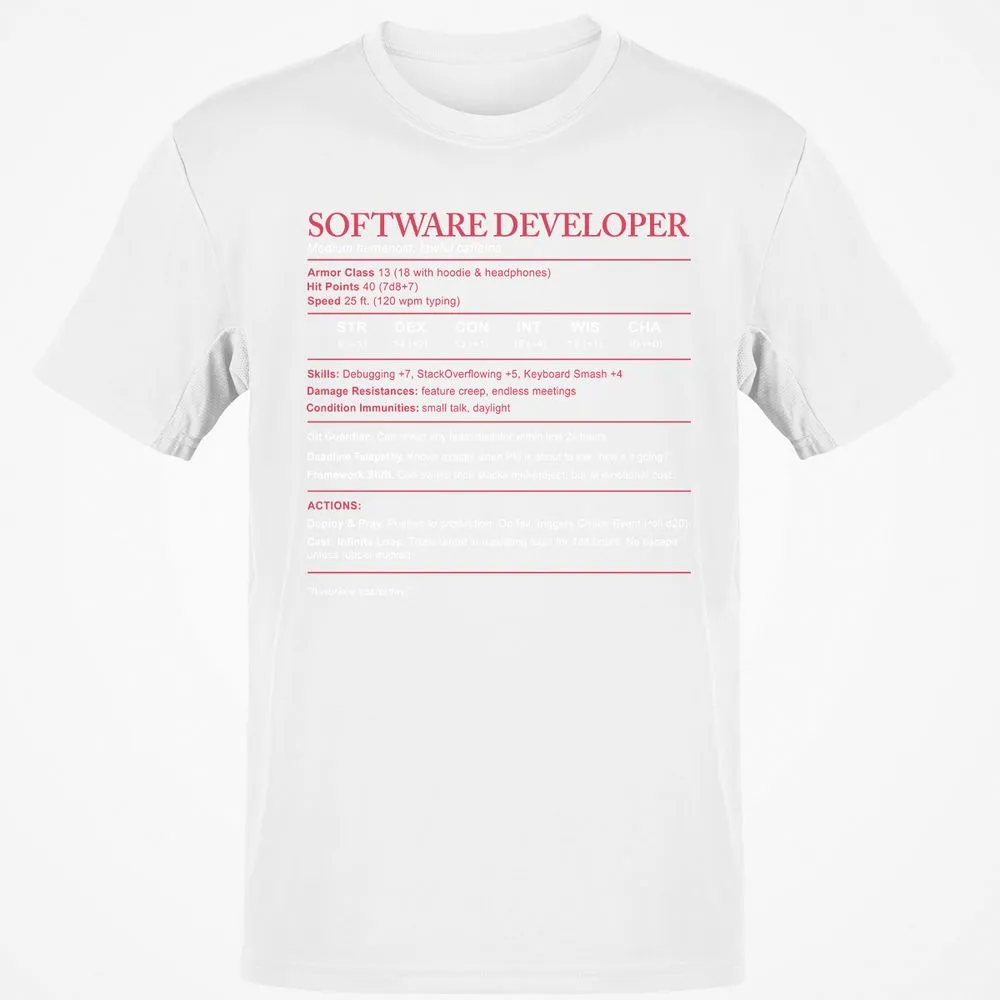 Software Developer Stats Classic Unisex T-Shirt - White - 12