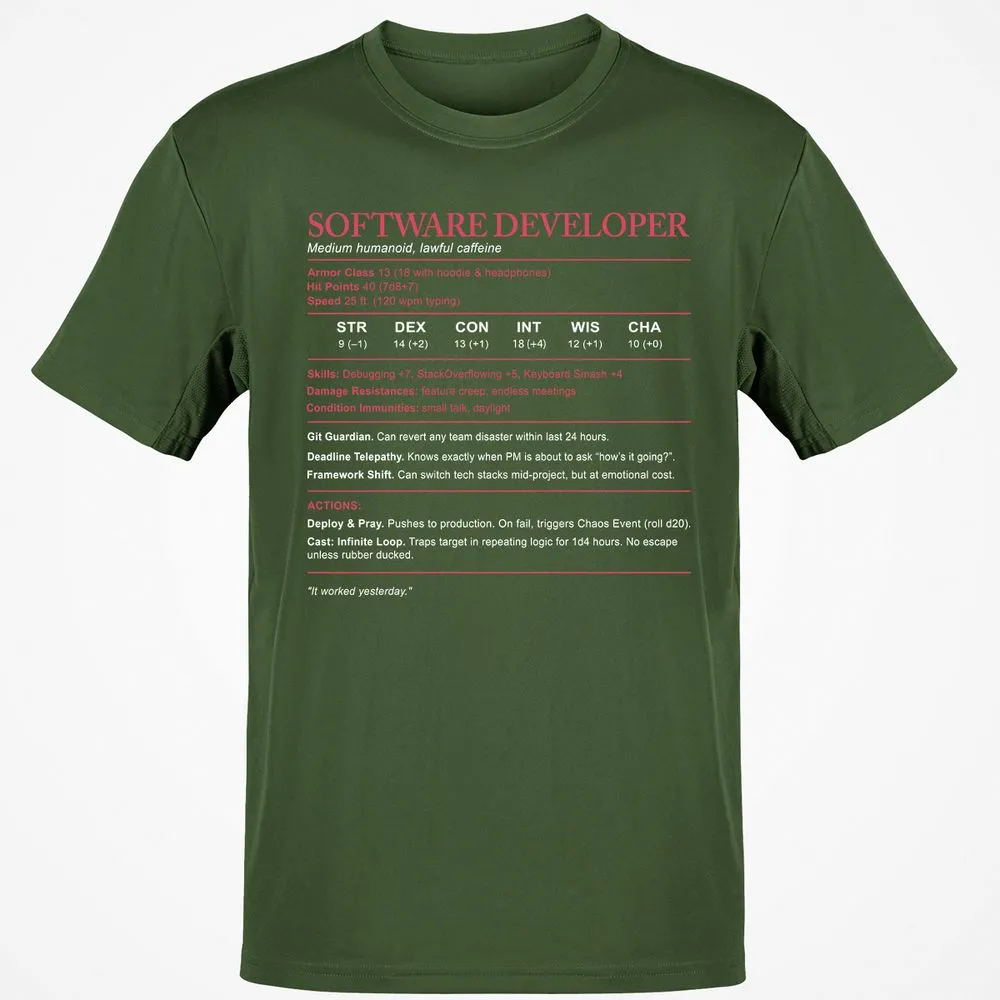 Software Developer Stats Classic Unisex T-Shirt - Military Green - 6