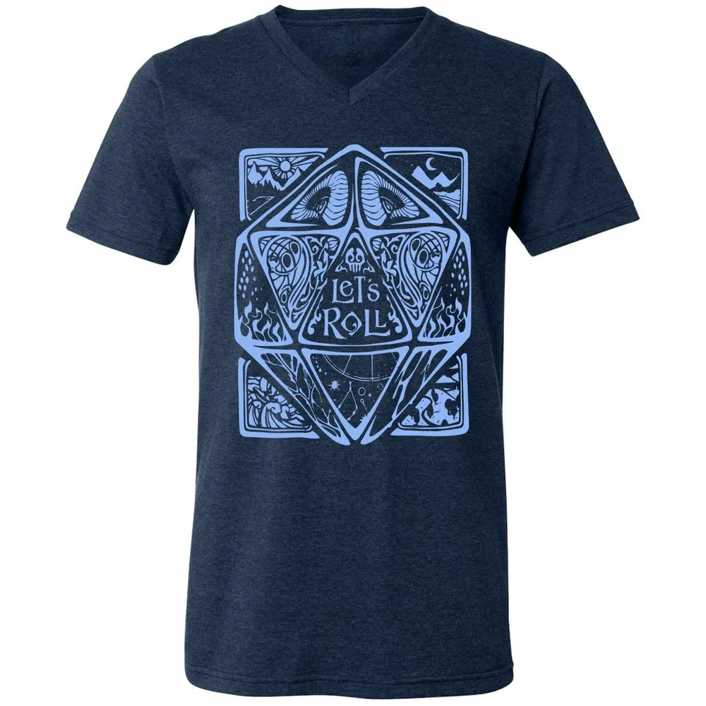 Let's Roll Unisex V-Neck T-Shirt - Heather Navy - 15