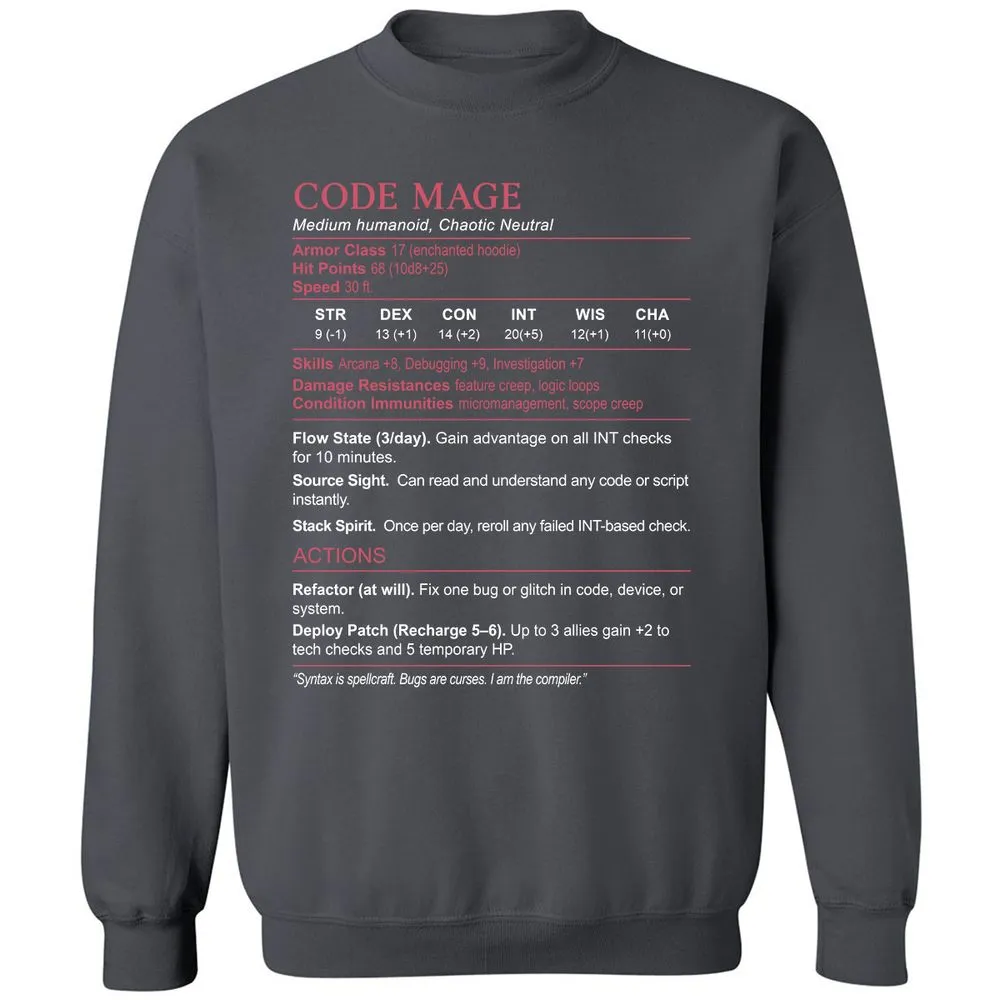 Code Mage Stats Classic Unisex Sweatshirt - Charcoal - 7