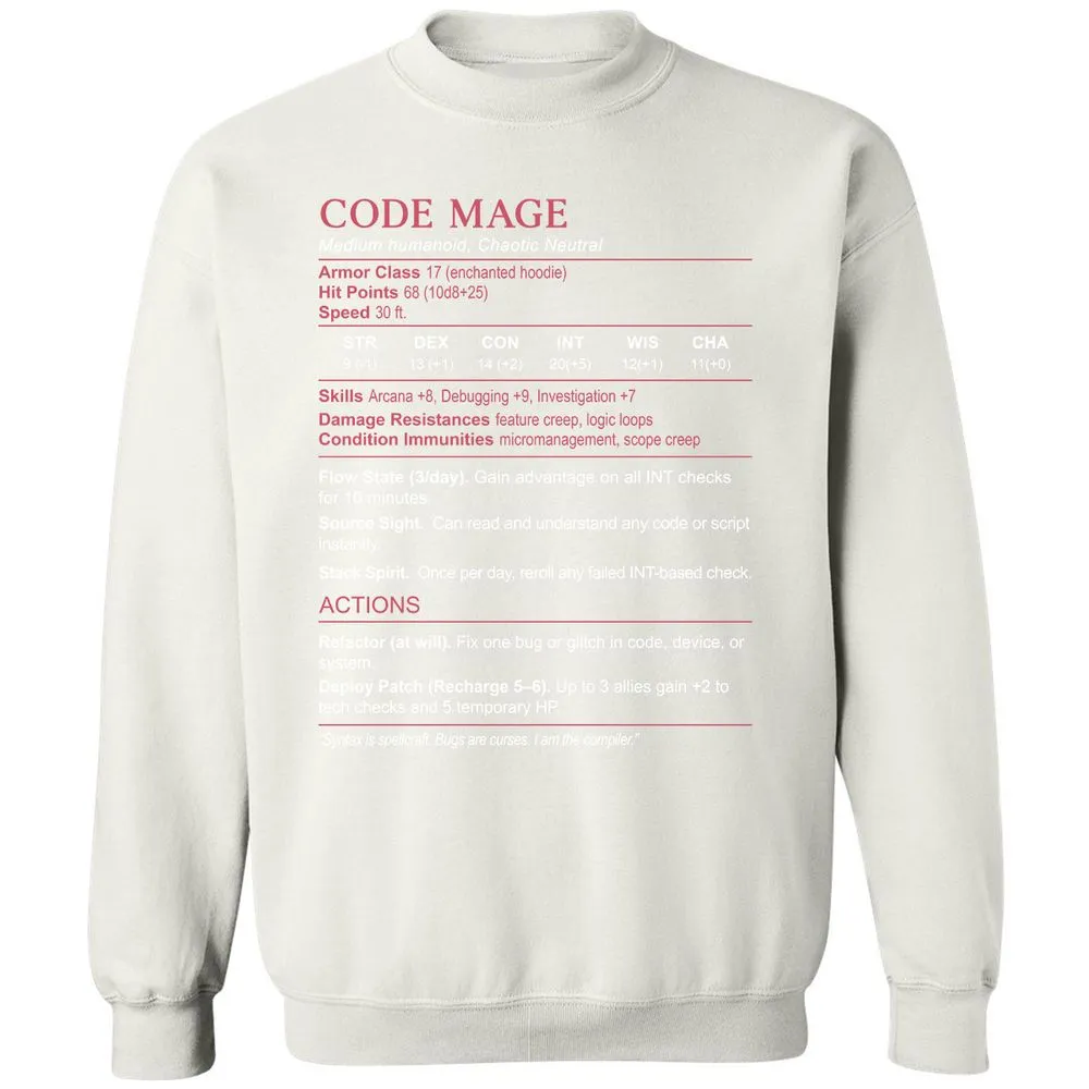 Code Mage Stats Classic Unisex Sweatshirt - White - 12