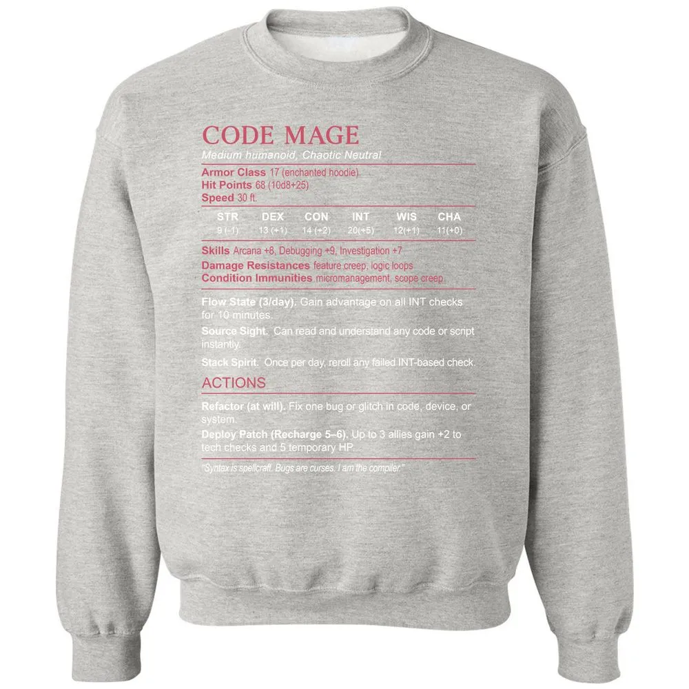 Code Mage Stats Classic Unisex Sweatshirt - Ash - 8