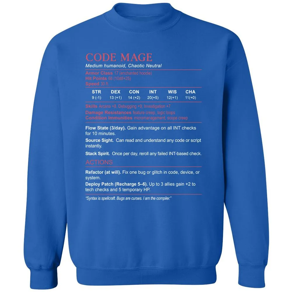 Code Mage Stats Classic Unisex Sweatshirt - Royal - 9