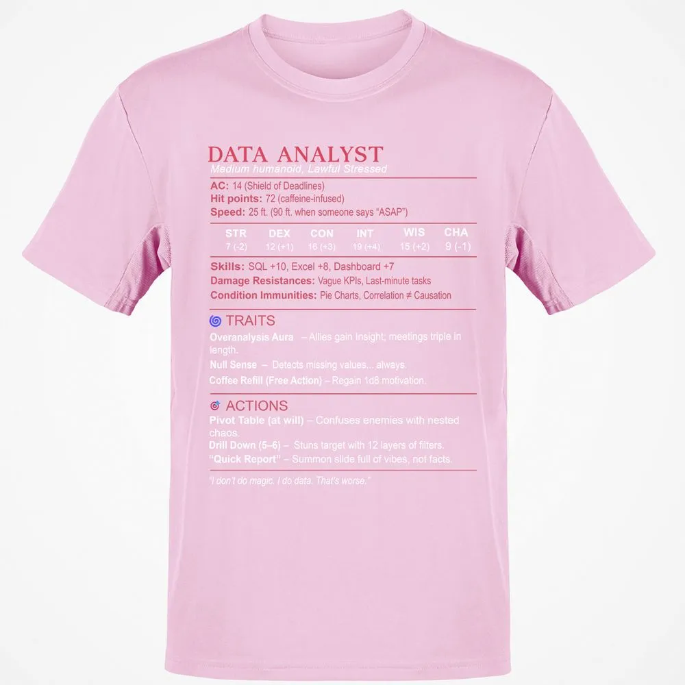 Data Analyst Stats Classic Unisex T-Shirt - Light Pink - 5