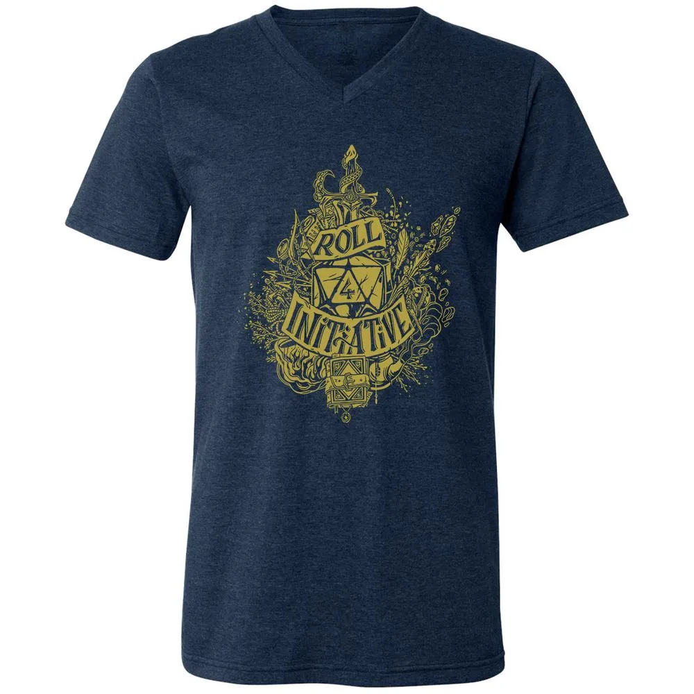 Roll Initiative Unisex V-Neck T-Shirt - Heather Navy - 15