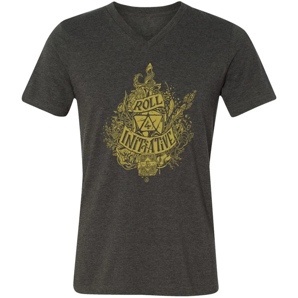Roll Initiative Unisex V-Neck T-Shirt - Dark Grey Heather - 8