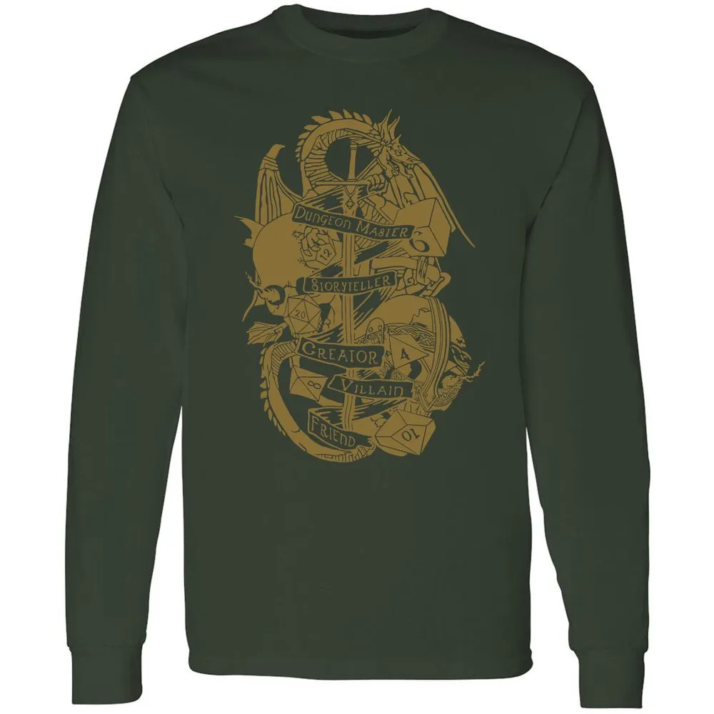 Dungeon Master Dragon Long Sleeve T-Shirt - Forest Green - 4